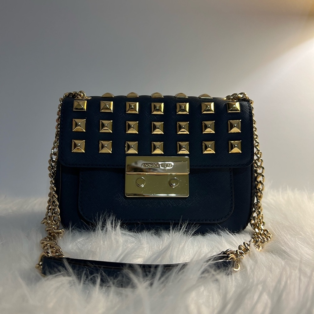 MICHAEL KORS Navy Blue Sloan Studded Crossbody Shoulder Bag